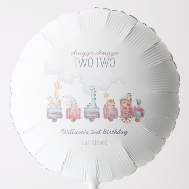 Toy Train All Aboard Birthday invite, Zoo Animals Balloon (Front)