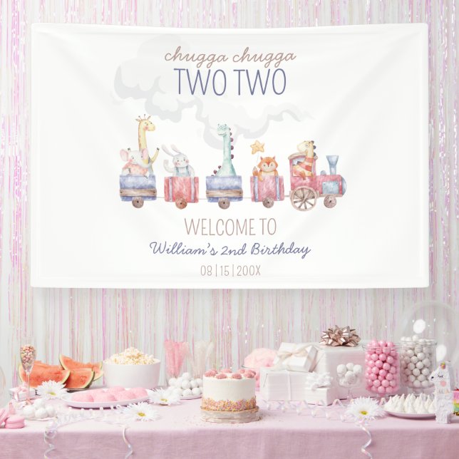 Toy Train All Aboard Birthday invite, Zoo Animals Banner (Party)
