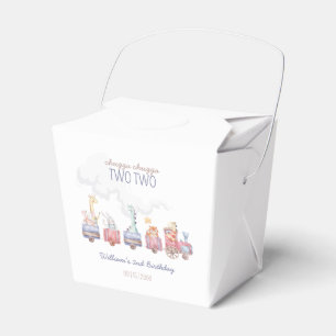 Toy Train All Aboard Birthday invite, Zoo Animals Favor Boxes