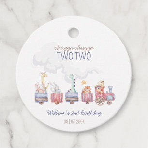 Toy Train All Aboard Birthday invite, Zoo Animals Favor Tags