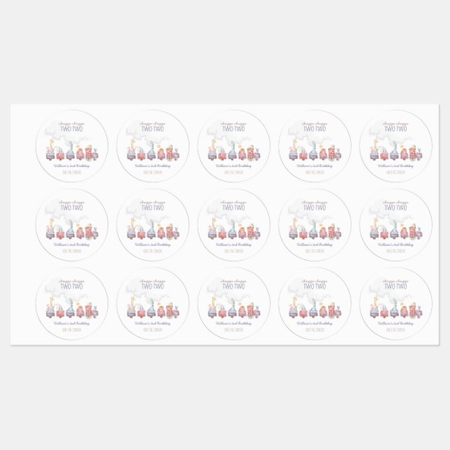 Toy Train All Aboard Birthday invite, Zoo Animals Labels (Sheet)