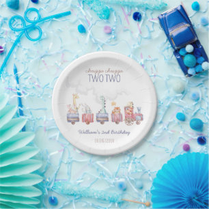 Toy Train All Aboard Birthday invite, Zoo Animals Paper Plates