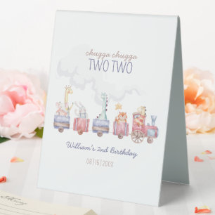 Toy Train All Aboard Birthday invite, Zoo Animals Table Tent