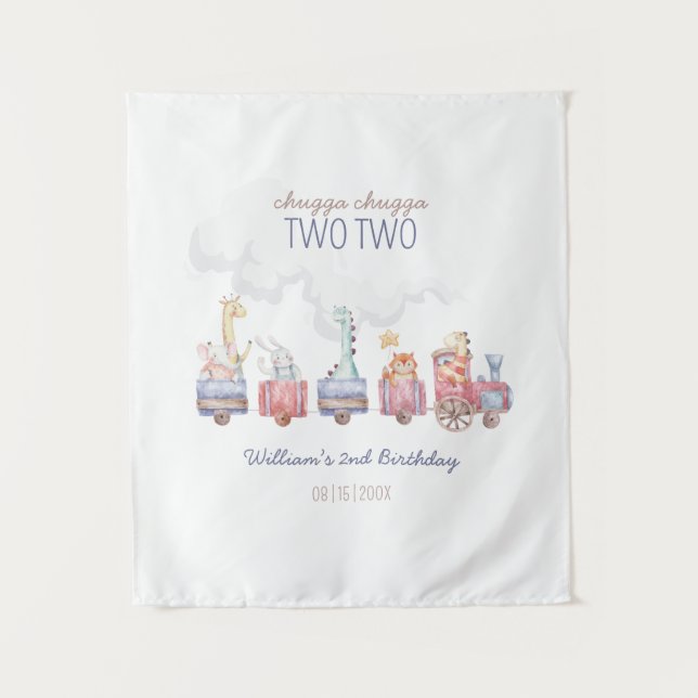 Toy Train All Aboard Birthday invite, Zoo Animals Tapestry (Front)