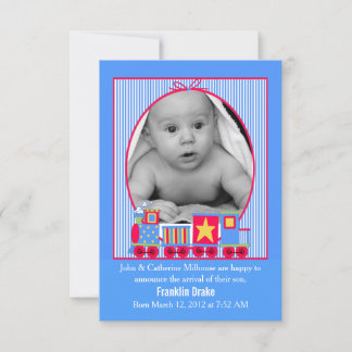 Toy Train Baby Boys Birth Announcement Photo Card