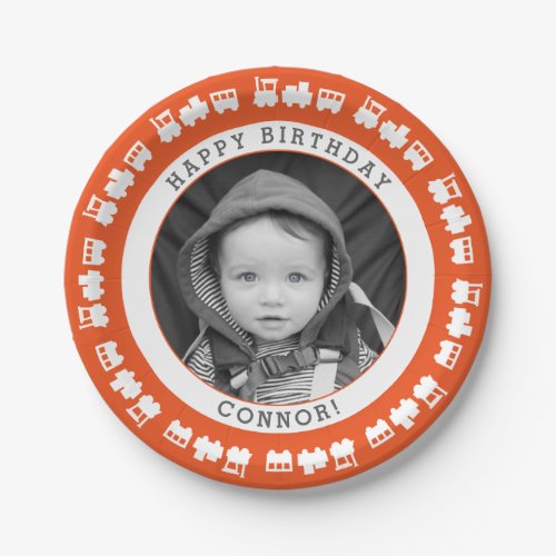 Toy Train Baby Photo Paper Plates