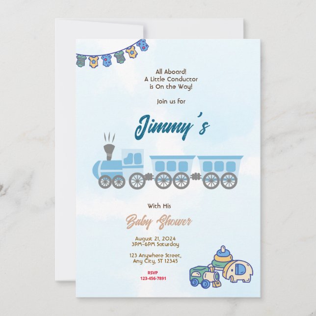 Toy Train Baby Shower Invitation (Front)