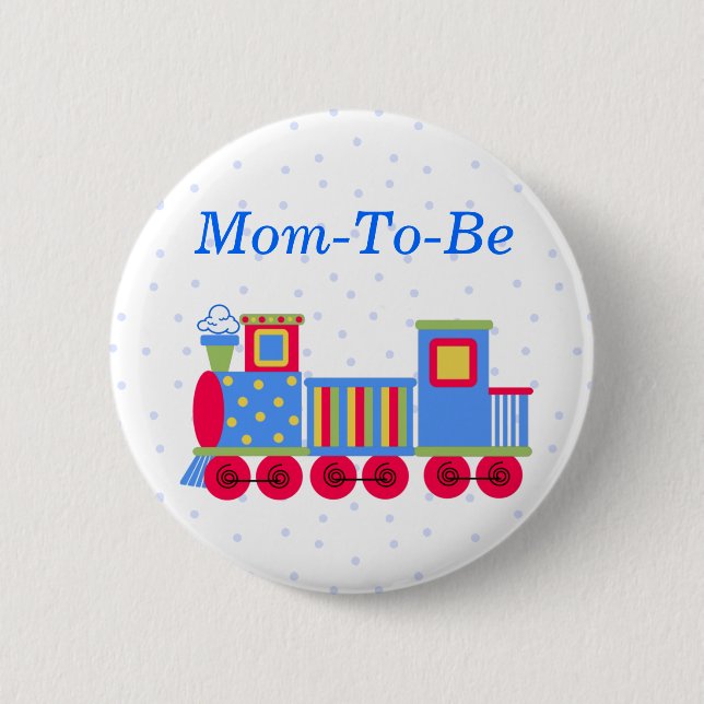 Toy Train Baby Shower Mommy Pin Button (Front)