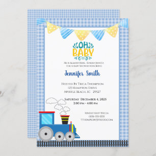 Toy Train Boys Blue Baby Shower Invitation