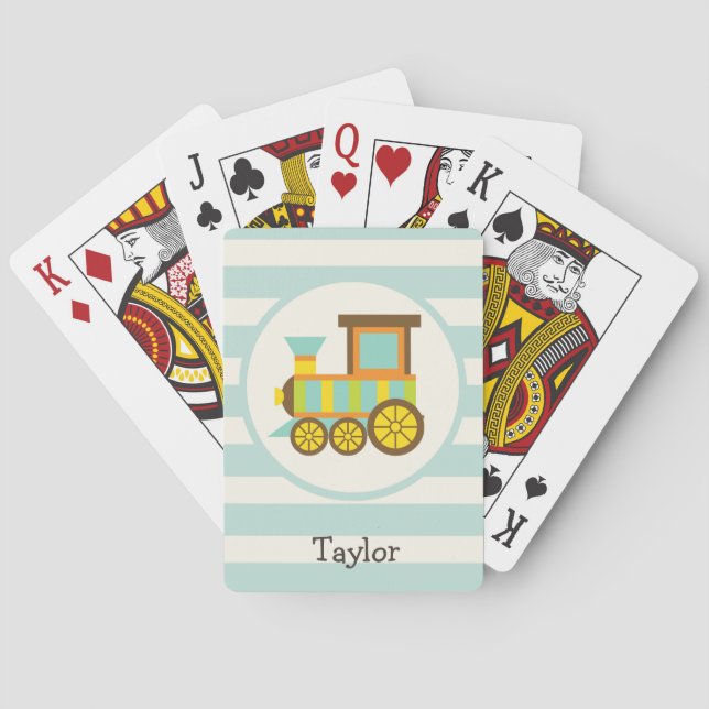Toy Train; Brown, Orange, Yellow, Teal, Blue Poker Cards (Back)