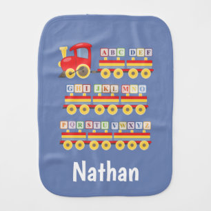 Toy Train Carrying Alphabet Blocks Personalised Baby Burp Cloth