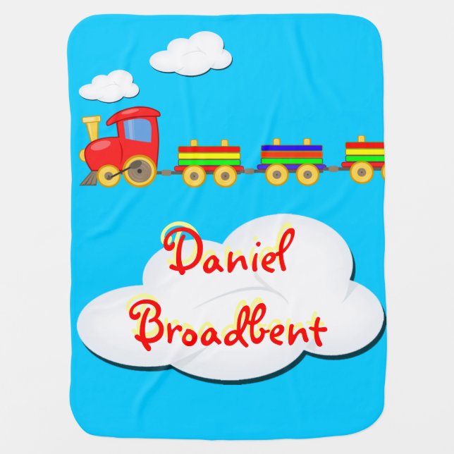 toy train customizable baby blanket blue (Front)