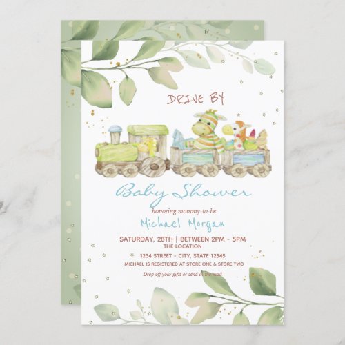 Toy Train Drive By Baby Shower Invitation