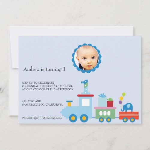 Toy Train_Kids Birthday party invitation blue Invitation