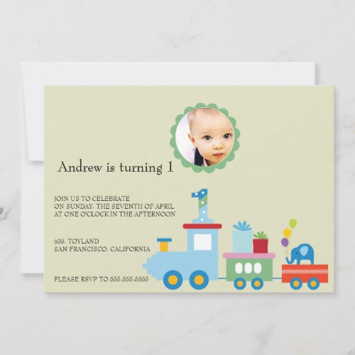 Toy Train_Kids Birthday party invitation green Invitation