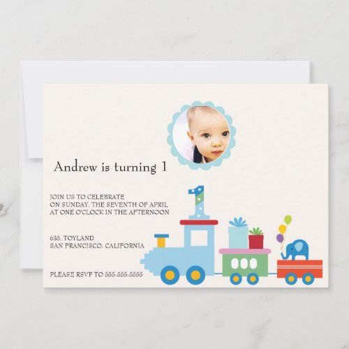 Toy Train _ Kids photo  Birthday party invitations