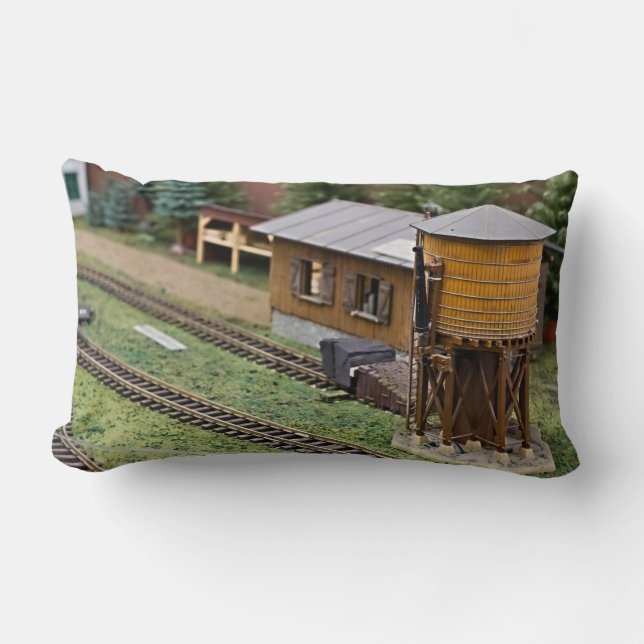 Toy Train Platform Water Tower Lumbar Pillow (Front)
