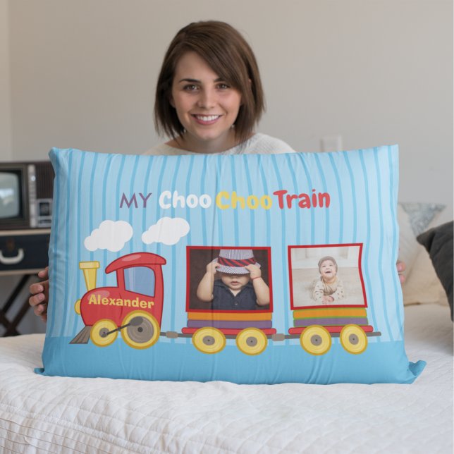 Toy Train Toddler Boy Birthday Blue Accent Pillow (Creator Uploaded)