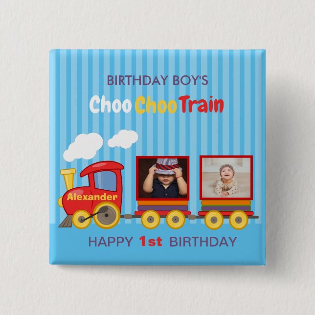 Toy Train Toddler Boy Birthday Blue Button (Front)
