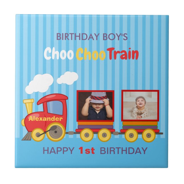 Toy Train Toddler Boy Birthday Blue Ceramic Tile (Front)