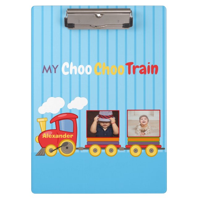 Toy Train Toddler Boy Birthday Blue Clipboard (Front)