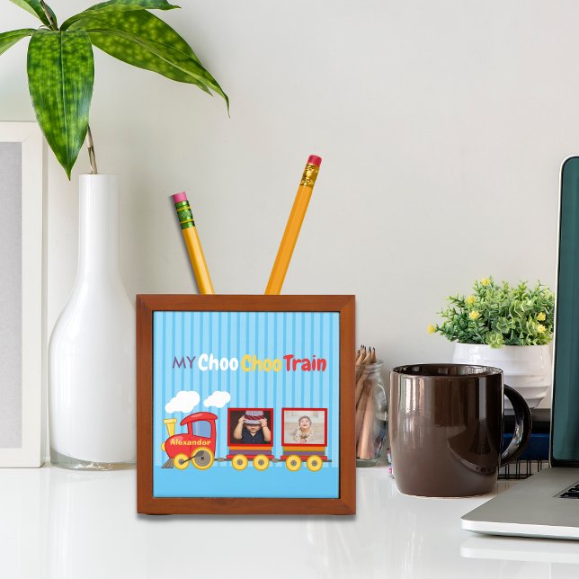 Toy Train Toddler Boy Birthday Blue Desk Organizer (Creator Uploaded)