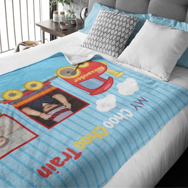 Toy Train Toddler Boy Birthday Blue Fleece Blanket (Creator Uploaded)