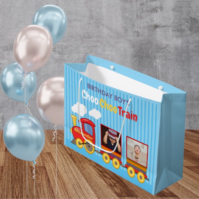 Toy Train Toddler Boy Birthday Blue Large Gift Bag (Creator Uploaded)