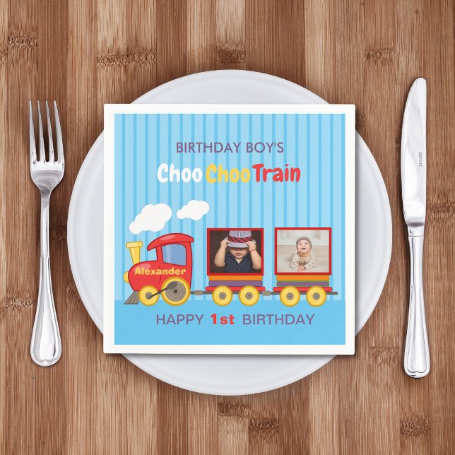 Toy Train Toddler Boy Birthday Blue Napkins (Creator Uploaded)