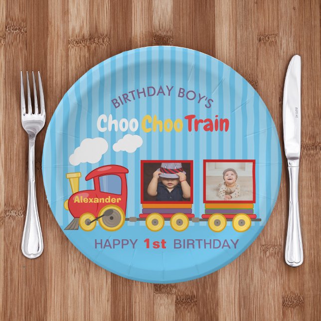 Toy Train Toddler Boy Birthday Blue Paper Plates (Creator Uploaded)