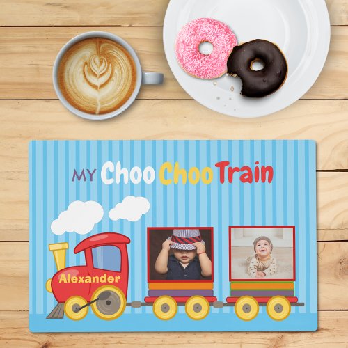 Toy Train Toddler Boy Birthday Blue Placemat