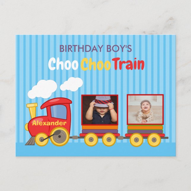 Toy Train Toddler Boy Birthday Blue Postcard (Front)