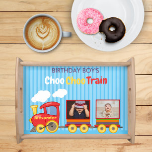 Toy Train Toddler Boy Birthday Blue Serving Tray