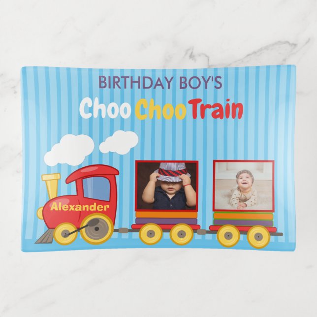 Toy Train Toddler Boy Birthday Blue Trinket Tray (Front)