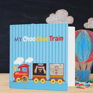 Toy Train Toddler Boys Birthday Blue  3 Ring Binder