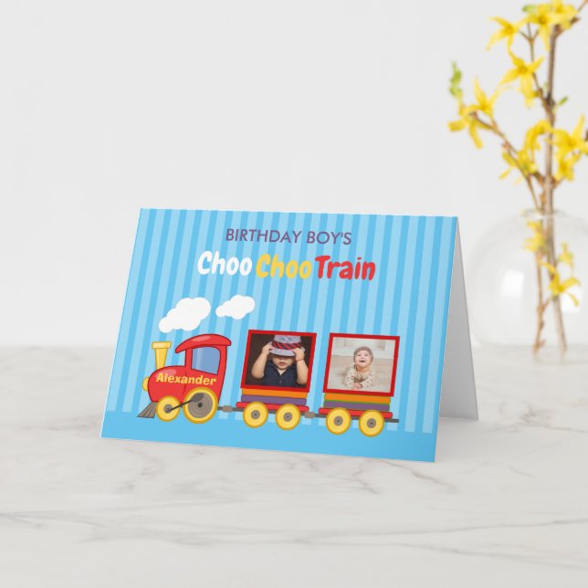 Toy Train Toddler Boys Birthday Blue Card (Yellow Flower)