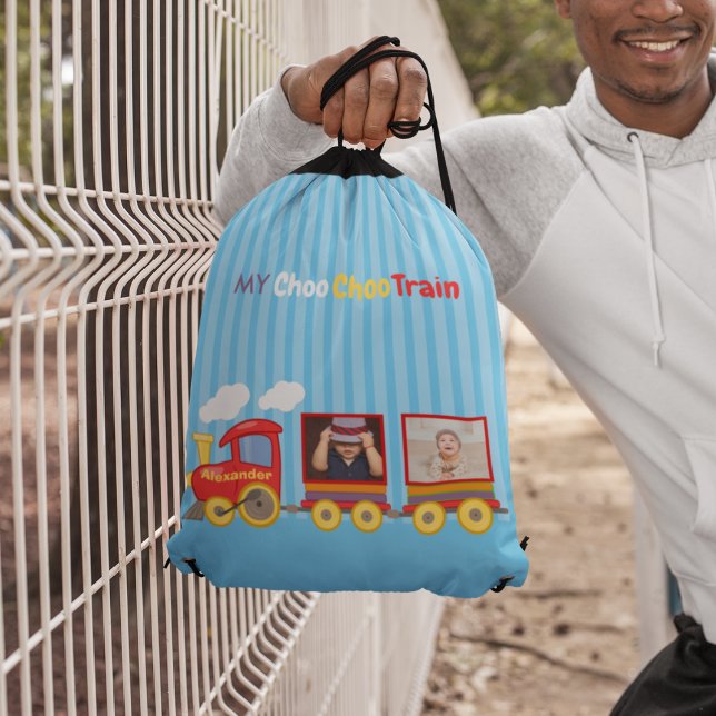 Toy Train Toddler Boys Birthday Blue Drawstring Bag (Creator Uploaded)