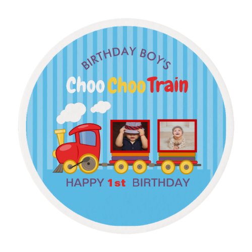 Toy Train Toddler Boys Birthday Blue Edible Frosting Rounds