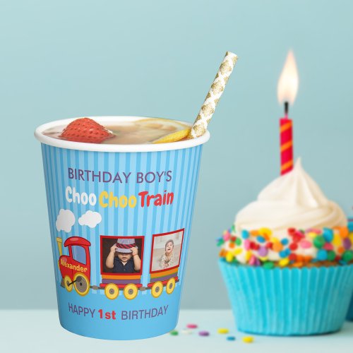 Toy Train Toddler Boys Birthday Blue Paper Cups