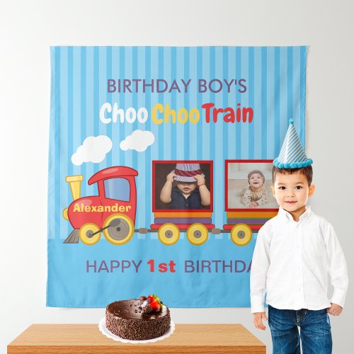 Toy Train Toddler Boys Birthday Blue Tapestry