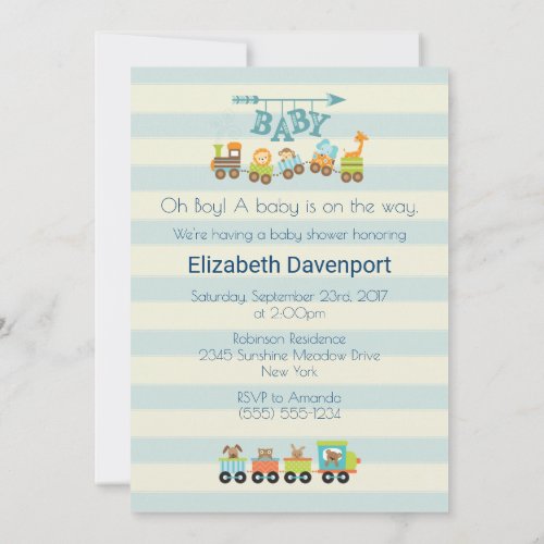 Toy Train with Cute Animals Baby Shower Invite