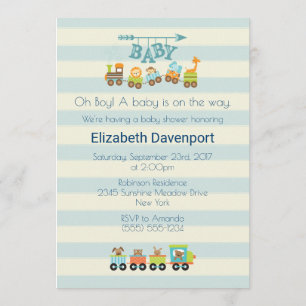 Toy Train with Cute Animals Baby Shower Invite