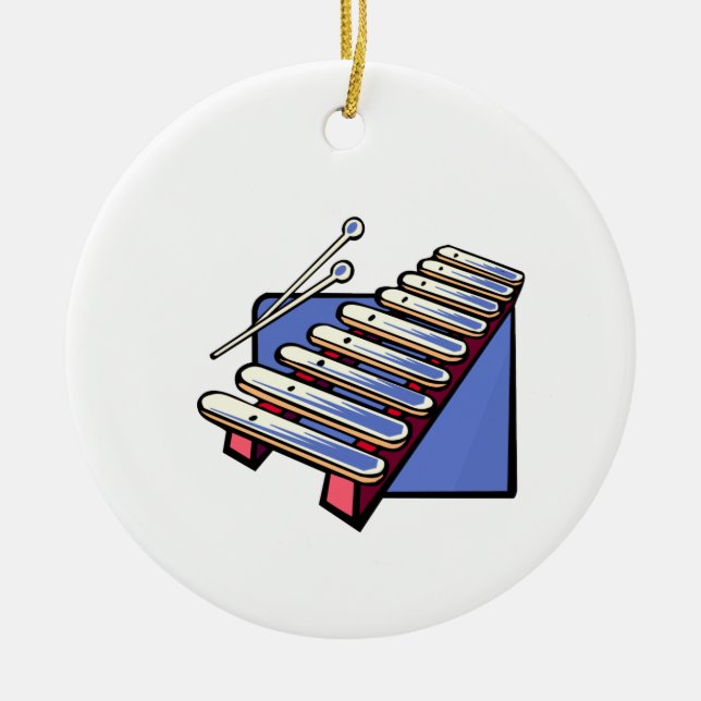 Toy xylophone with mallets, blue graphic ceramic ornament (Front)