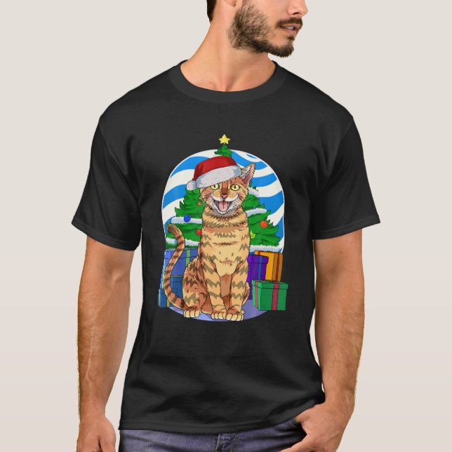 Toyger Cat Funny Santa Christmas Tree Decor T-Shirt (Front)