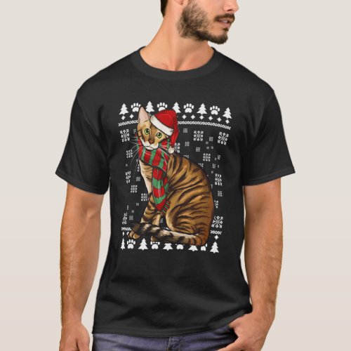 Toyger Cat Santa Hat Xmas Ugly Christmas T_Shirt