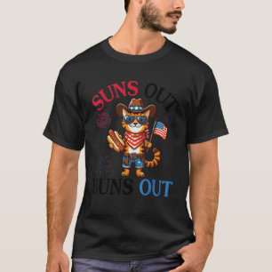 Toyger Cat With Hotdog Fireworks US Flag Suns Out T-Shirt
