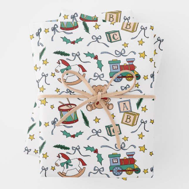 Toyland Classic Christmas Nostalgic Toys Wrapping Paper Sheets (In situ)