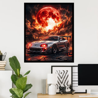 Toyota Supra MK4 Under a Crimson Moon Poster