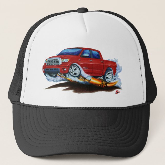 Toyota Tundra Crewmax Red Truck Trucker Hat (Front)