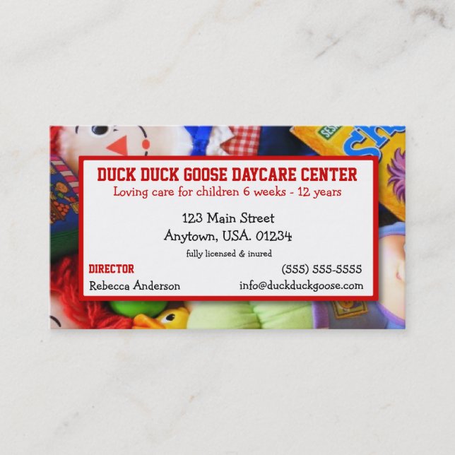 Toys Daycare Center or Child Care Giver Business Card (Front)